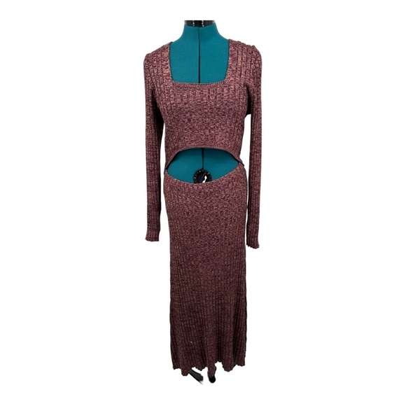 AFRM Womens Sweater Dress Maxi Cut Out Long Sleeves Rust Brown NWOT - Picture 4 of 8